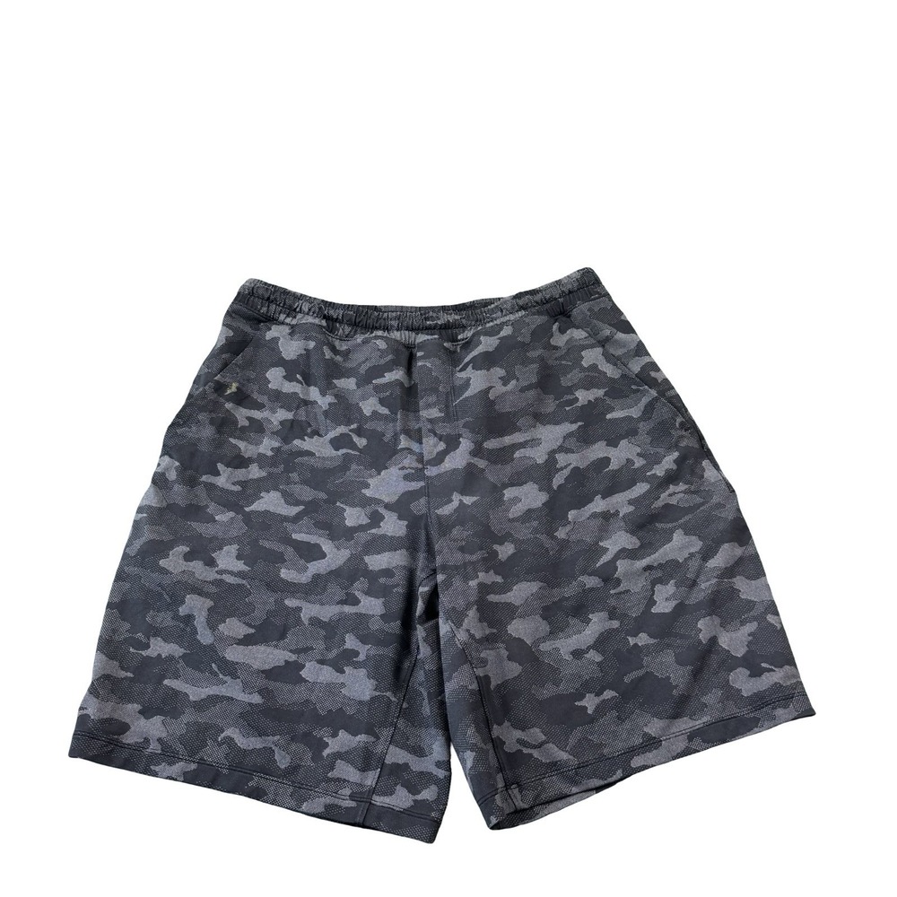 Lululemon Men Gray Black Camo Athletic Lined Shorts Size Large 9 Inch Inseam